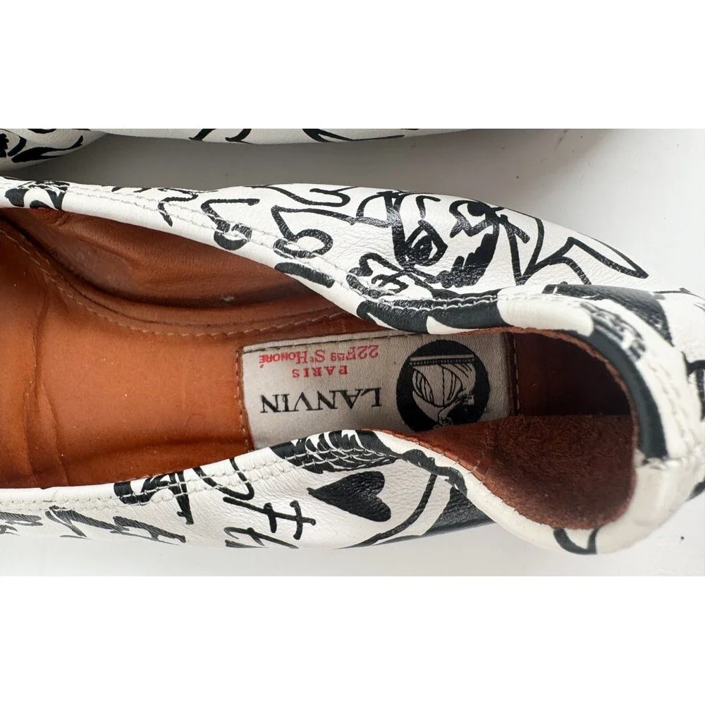 Lanvin Black & White Women's Graffiti Ballet Flat Size EU 36 US 6 Rare